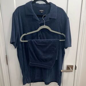 Express Men’s Dark Navy Short-Sleeve Polo SET with matching shorts